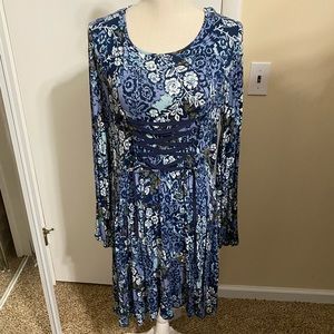 Multi colored cotton dress with lace up waist